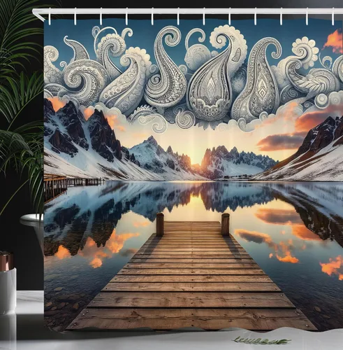 Vista 28 de Ambesonne Cortina de ducha con banda de animales, mono de concierto caprichoso con teclado, oso, guitarrista, gato, juego de decoración de baño