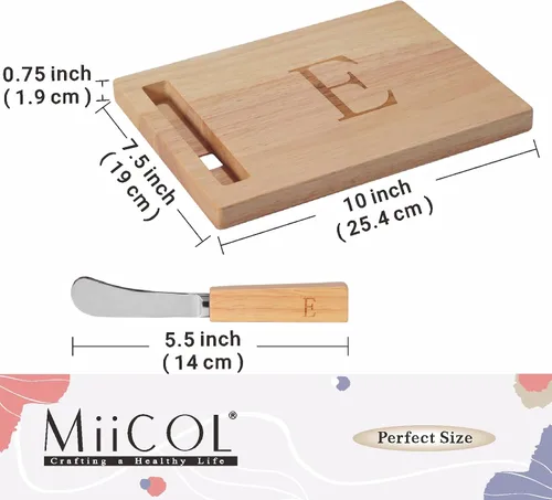 Vista 2 de Miicol Tabla de madera para charcutería, tabla de queso con monograma de 10 pulgadas, tabla de cortar inicial personalizada con esparcidor, regalo