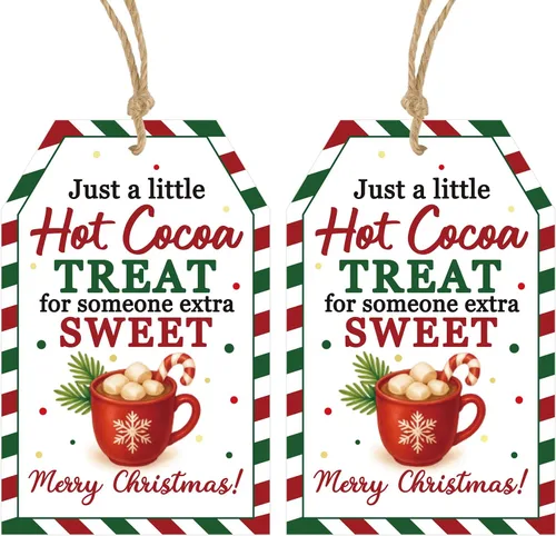 Vista 14 de Etiquetas de regalo de Navidad de Anwyll con cuerda - 50 piezas etiquetas de arco rosa feliz feliz feliz Navidad para regalos etiqueta de regalo
