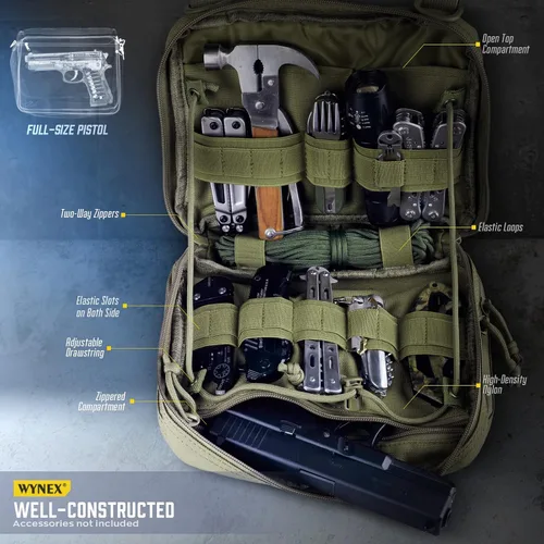 Vista 2 de WYNEX Bolsa táctica grande de administración de diseño de doble capa, bolsa de utilidad Molle EDC EMT con funda de mapa, bolsa modular