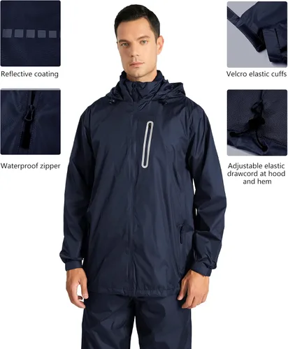 Vista 3 de V VALANCH Ropa de lluvia para hombre con bolsillo reflectante en el pecho y pantalones impermeables Azul