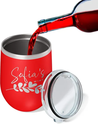 Vista 7 de Regalos para el Día de la Madre para mamá, vaso de vino personalizado con tapa, 12 onzas, negro, regalos personalizados para mujeres, vasos aislados