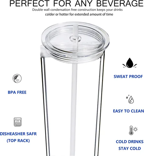 Vista 2 de Suertestarry Vasos transparentes de 24 onzas con tapa y pajilla, paquete de 3 vasos de plástico, vasos reutilizables con aislamiento de doble pared