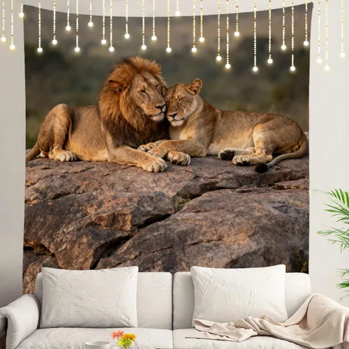 Vista 12 de Shrahala Brown Golden Tapestry, Lion Wall Hanging Hd Print Polyester Backdrop For Dorm Room Bedroom 30 X 40 In
