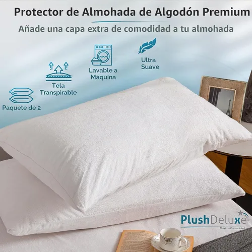 Vista 3 de Juego de 2 protectores de almohada impermeables de alta calidad, tamaño estándar de 20 x 28 pulgadas, funda de almohada con cremallera hecha