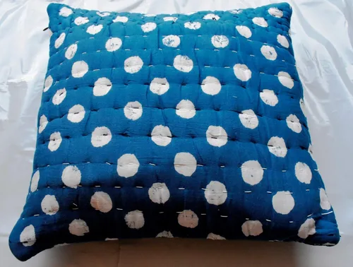 Vista 3 de Fundas de cojín tradicionales de Jaipur Indigo Kantha con estampado de bloques, hechas a mano Kantha fundas de almohada de trabajo decorativas de 16