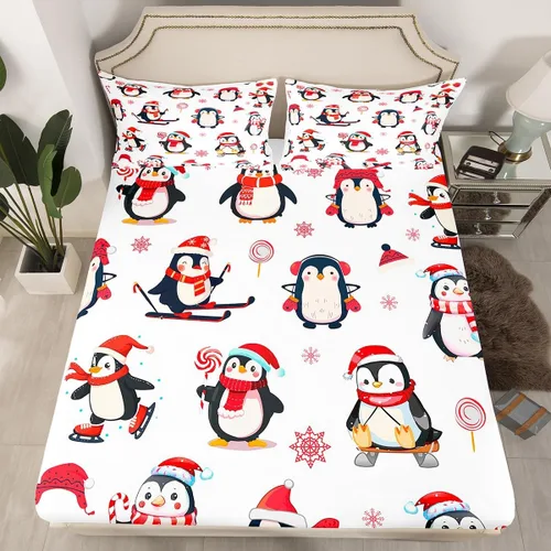 Vista 39 de Juego de sábanas con diseño de Papá Noel y muñeco de nieve para niños, niñas y niños, de temática navideña, juego de cama con diseño de árbol