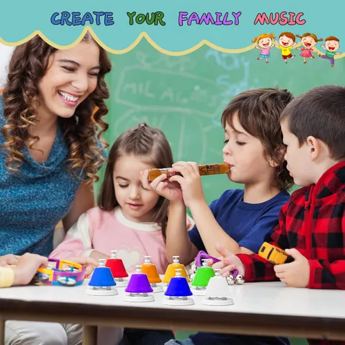 Vista 7 de Campanas de Escritorio, Campanas de Mano Diatónicas Arcoíris para Niños con 17 Libros de Canciones y Tarjetas Musicales Flash, Juguetes