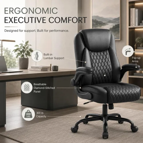 Vista 6 de GTPLAYER Black Office Desk Chair with 90° Flip-up Arm, 2 Pack
