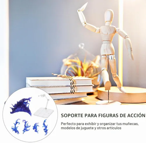 Vista 5 de Conjunto de soporte para figuras de acción con efectos de fuego - Soporte de exhibición color púrpura y azul para modelos de 6-12 pulgadas, fácil