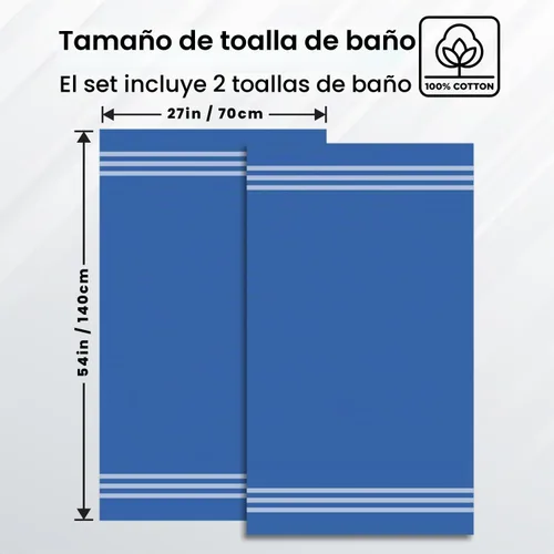 Vista 3 de Infinitee Xclusives - Toallas de baño 100% algodón hilado en anillo para baño, paquete de 2 Marina Tranquila