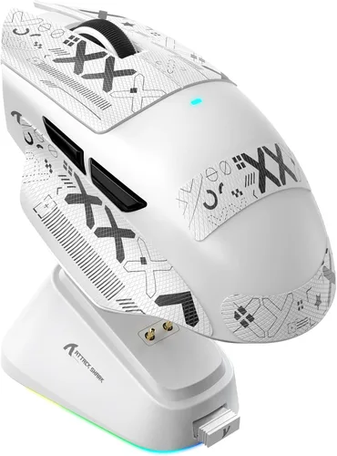 Vista 12 de ATTACK SHARK V6 - Mouse inalámbrico para juegos con base de carga RGB, sensor PAW3311 de 25 K DPI y tres modos de sondeo de 1 K, batería de 500 mAh