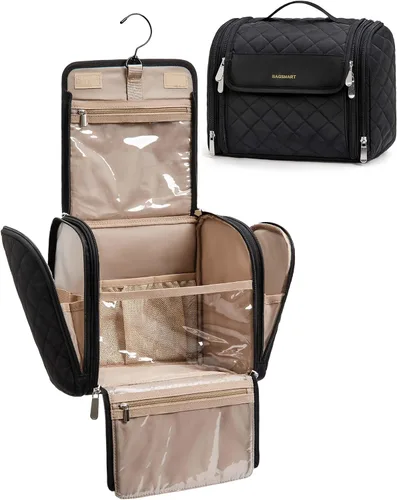 Vista 19 de BAGSMART Neceser de viaje para maquillaje con gancho para colgar, bolsa de cosméticos, organizador de gran capacidad, resistente al agua, para Beige