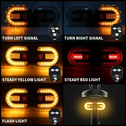 Vista 2 de Luz trasera de bicicleta con señal de giro, luces traseras de bicicleta divididas, luces traseras de bicicleta recargables por USB para ciclismo