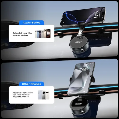 Vista 4 de Soporte magnético de succión 2 en 1 con clip y vacío, soporte de teléfono con ventosa ajustable de 360°, soporte para teléfono celular manos libres