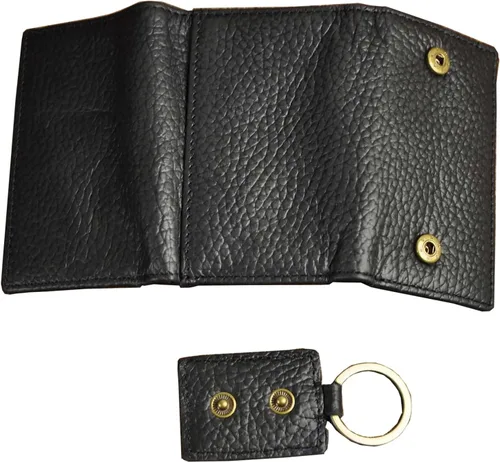 Vista 4 de Le'aokuu Funda de cuero genuino para llave de coche con gancho para monedas, billetera a presión