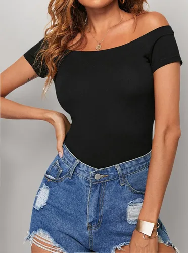 Vista 6 de LilyCoco Camiseta pirata ajustada sexy de manga corta con hombros descubiertos para mujer