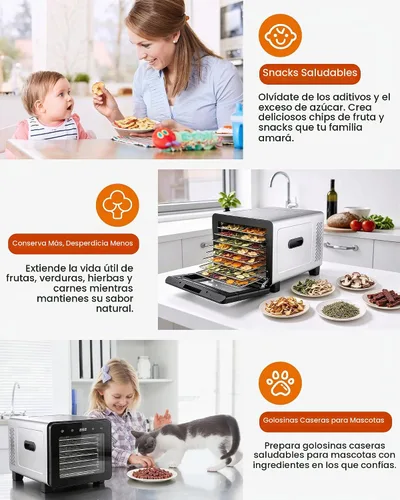 Vista 7 de Máquina deshidratadora de alimentos, secadora de acero inoxidable de 720 W con 8 bandejas con puerta de ventana transparente, control digital