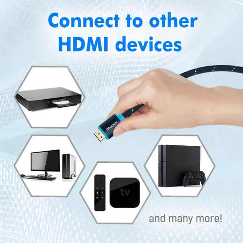 Vista 8 de Maximm - Cable HDMI 2.0 4K de alta velocidad (incluye clips de cable, empates y adaptador de ángulo recto) en múltiples tamaños y paquetes Azul