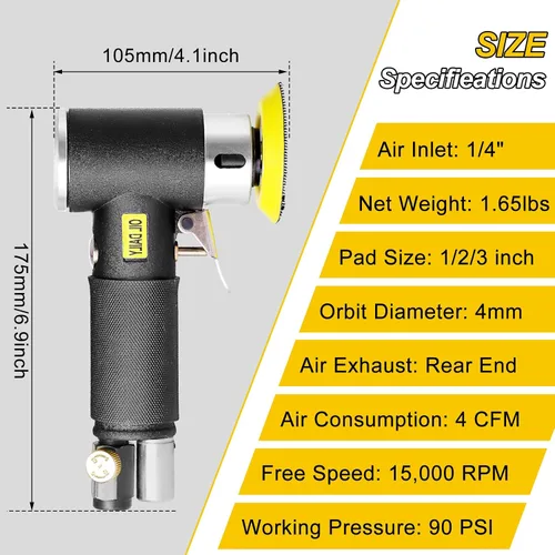 Vista 3 de Mini lijadora de aire, kit de lijadora de aire orbital aleatoria, mini lijadora neumática para kits de herramientas de lijado automático con esponja