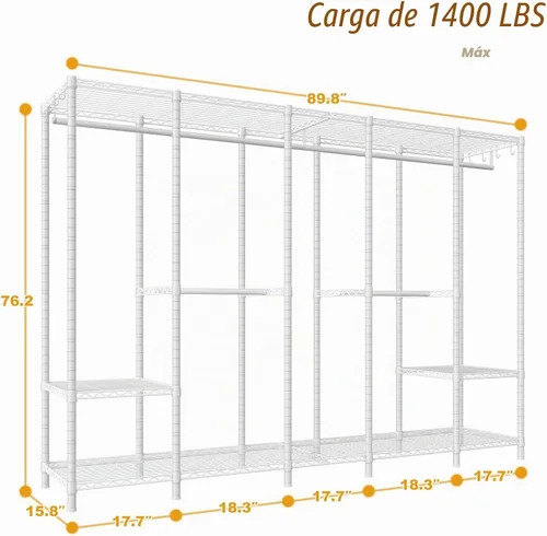 Vista 4 de H50 Perchero de ropa extra grande, perchero de ropa resistente, armario portátil independiente, percheros para colgar ropa, armario ropero 89.8'' An