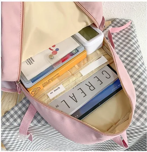 Vista 4 de MARINASUKA Mochila kawaii preciosa mochila pastel con pin Kawaii y accesorios estéticos para estudiantes adolescentes y niñas, Rosado, Mochila