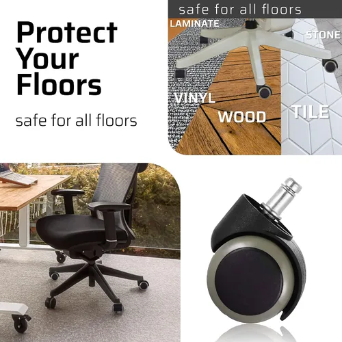 Vista 3 de FOH Juego de 5 ruedas para silla de oficina de 2 pulgadas, vástago de 0.394 in, banda de rodadura de PU