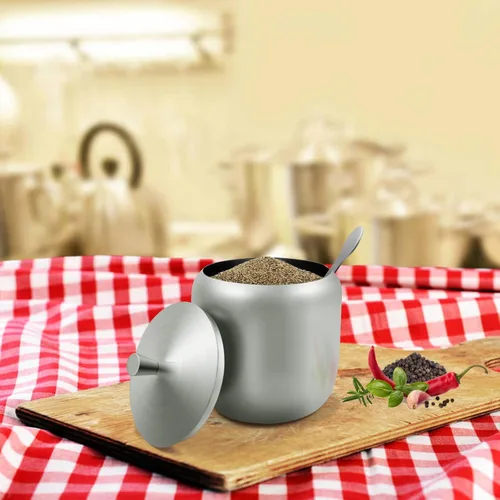 Vista 5 de Tarro de Azúcar de Acero Inoxidable de 300ml con Tapa y Cuchara 10 OZ Tarro de Condimentos para Café, Recipiente de Especias con Tapa y Cuchara