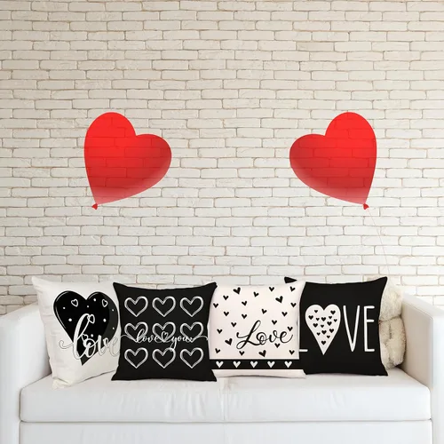 Vista 2 de Geefuun 4 fundas de almohada negras para el día de San Valentín, funda de cojín de lino de San Valentín de 18 x 18 pulgadas, decoración de regalo
