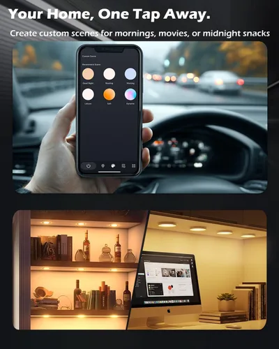 Vista 9 de Cefrank Smart Puck Lights - Paquete de 6 luces WiFi debajo del gabinete regulables 2700K-6000K LED Closet Shelf Display Gun Safe Jewelry Case