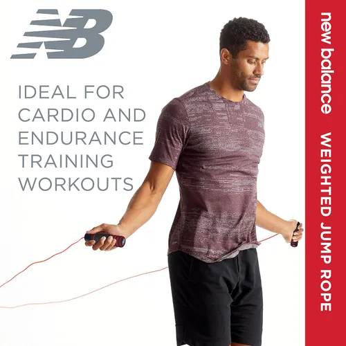 Vista 4 de New Balance Cuerda de saltar con peso para hombres, juego de asas de espuma pesada de 1 libra, longitud ajustable, cuerdas de saltar