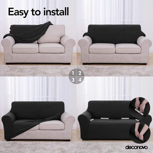 Vista 6 de Deconovo Funda protectora de elastano ajustable antideslizante para sillón de alta elasticidad, antiarrugas, con estampado sólido, silla, color negro