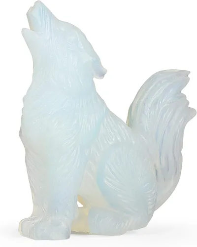 Vista 10 de Figura decorativa de lobo de cola grande de amatista de 2.0 pulgadas, piedras curativas, escultura tallada, adornos de lobo de cristal con caja