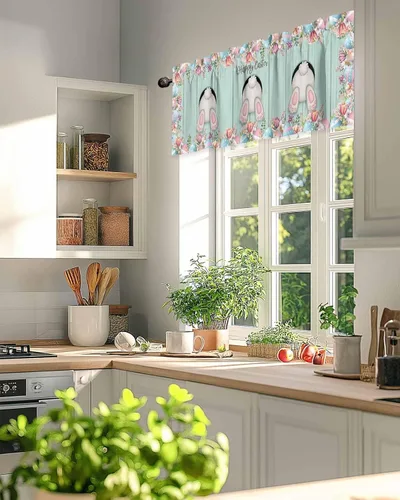Vista 130 de Cenefa de cortina con lazo rojo de Navidad para ventanas, sala de estar, cocina, baño, granja, bolas de Navidad de acuarela con diseño de bayas