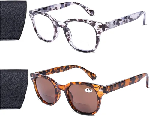 Vista 6 de AQWANO Lentes de lectura bifocales con estilo de moda, protección anti UV400, lectores de calidad ligera, bisagra de resorte bifocales, para hombres
