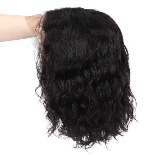 Vista 5 de Blissource Pelucas de cabello humano corto y rizado para mujeres negras, pelucas de cabello humano ondulado con parte en L, pelucas de encaje