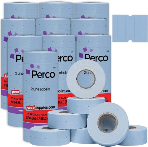 Vista 23 de Perco Etiquetas azules de 2 líneas, 6,000 etiquetas de precio en blanco y fecha para pistolas Perco de 2 líneas de precio y fecha, 8 rollos, 1