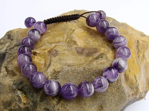 Vista 5 de Pulsera de amatista natural certificada con cuentas de 0.315 in, curación espiritual, paz, amor, Gema, Ágata