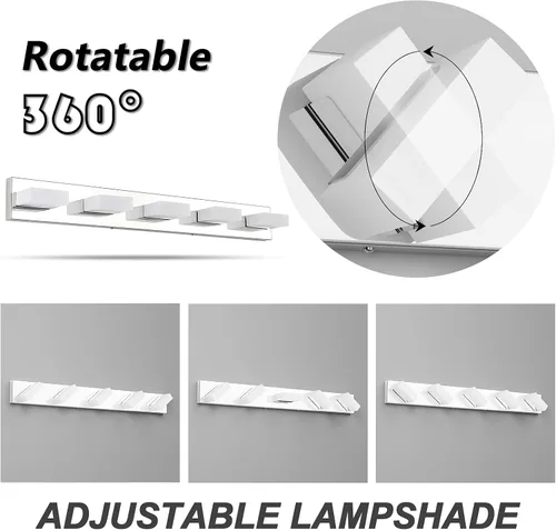 Vista 2 de Aipsun Moderna lámpara de tocador de baño cromada LED para baño, acero inoxidable, 5 luces, iluminación de pared de baño, 6000 K