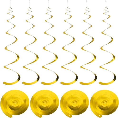Vista 15 de MECCANIXITY 18 remolinos colgantes de fiesta negros de una sola tira para colgar decoraciones de 27.6 pulgadas, serpentinas colgantes de plástico