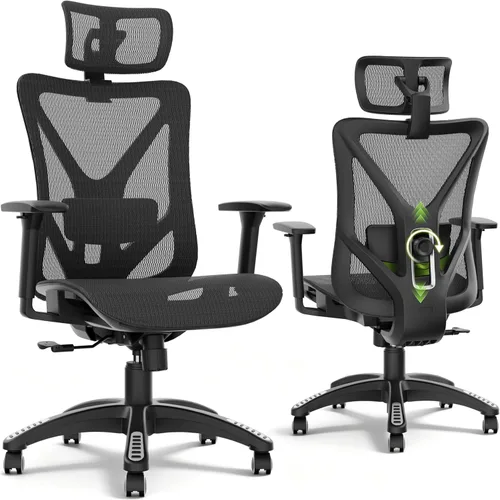 Vista 10 de ELABEST Silla de oficina de malla, silla de escritorio ergonómica para computadora, silla de tarea resistente - Soporte lumbar y reposabrazos