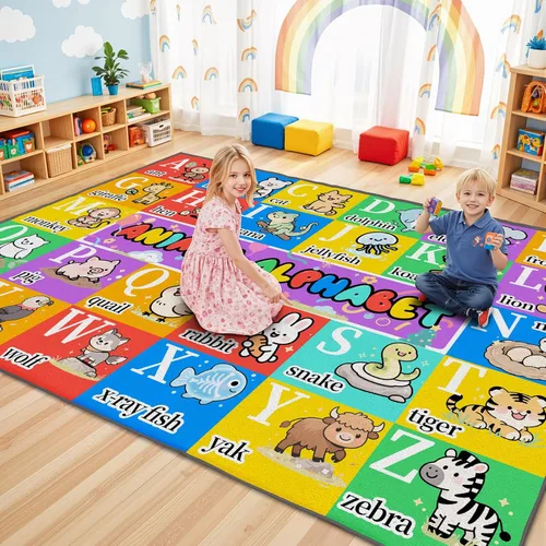 Vista 10 de ABC - Alfombra de juegos para niños de 3 x 5 pies, suave y antideslizante, tapete de juego educativo, aula preescolar, alfombra de guardería