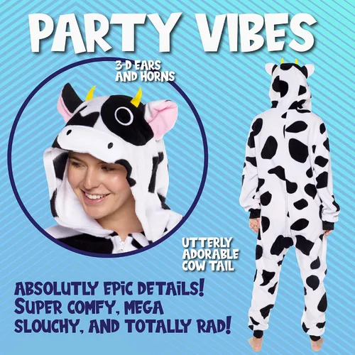 Vista 2 de Funziez! Mameluco ajustado para adultos, disfraz de Halloween de animales, traje de cosplay de una pieza de fruta de felpa para mujeres y hombres