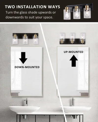 Vista 9 de Luz de tocador negra y dorada de 3 luces para baño y cocina, 22 Negro y Dorado