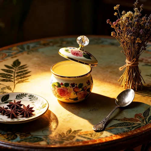 Vista 9 de Azucarero esmaltado floral dorado étnico tarro de condimento vintage para té, caja de especias, caja de almacenamiento retro para café, caramelo