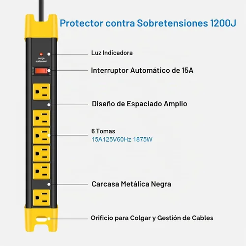 Vista 2 de CCCEI Regleta protectora contra sobretensiones de alta resistencia. Negro