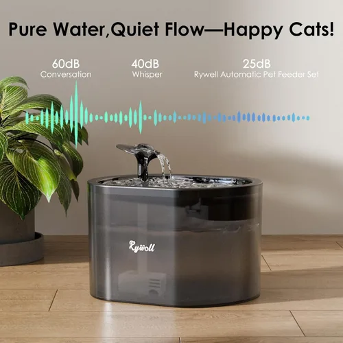 Vista 7 de Rywell - Alimentador automático para gatos y fuente de agua, dispensador de alimentos para mascotas con temporizador WiFi de 3 litros y dispensador