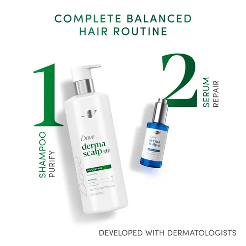 Vista 5 de Dove Derma Scalp Oil Control Shampoo 1 ct con glicerina, sulfatos y niacinamida para eliminar la acumulación de producto del cuero cabelludo, 16