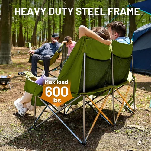 Vista 4 de Timber Ridge Silla de Campamento Doble, Sofá de Campamento Plegable para Exteriores de Servicio Pesado, Sillas de Campamento Loveseat Perfectas
