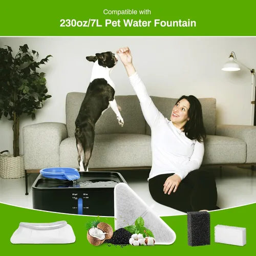 Vista 2 de Paquete de 6 filtros de repuesto para fuente de agua para perros de 230 onzas, repuesto para sistema de filtración de 5 capas, fuente de mascotas